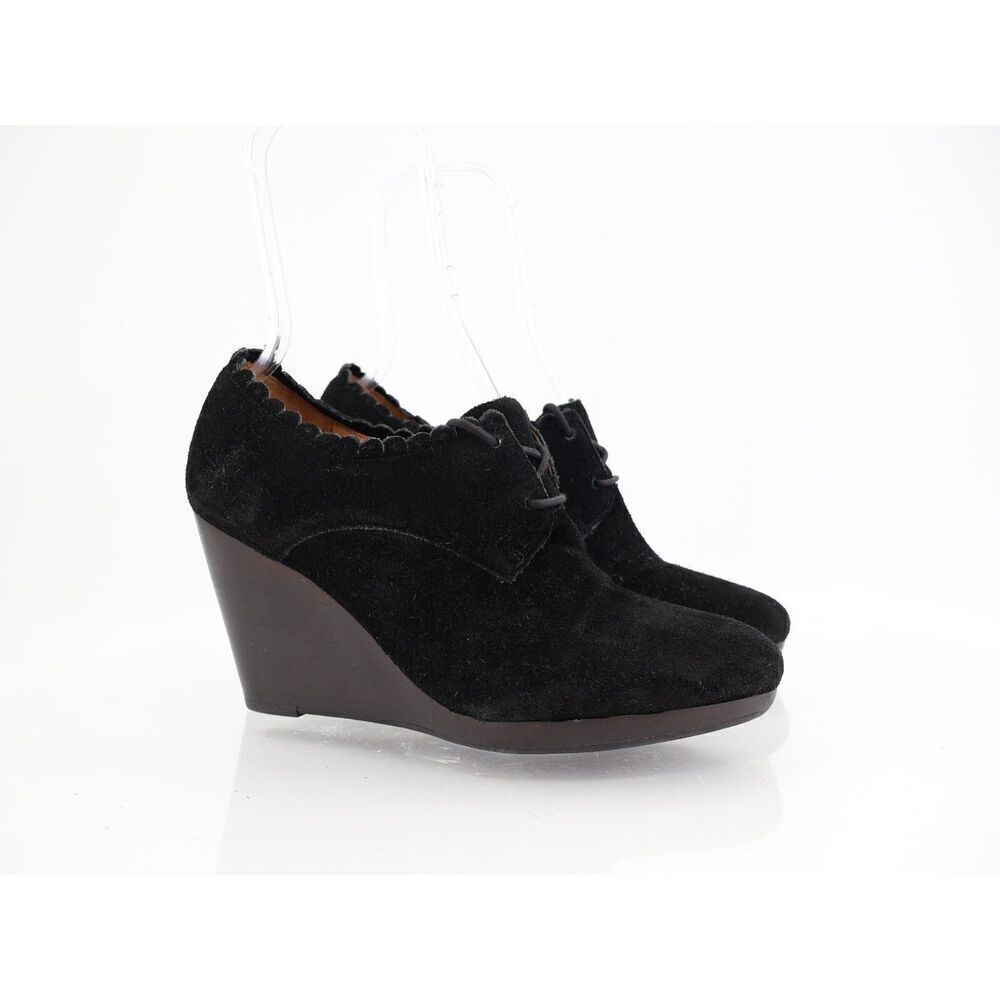 Jack Rogers Olivia Bootie Lace Up Suede Wedge Black Size 9M Pointed Boot
